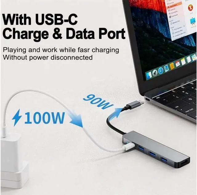 Alt view image 5 of 7 - 5 in 1 USB C Hub with HDMI 4K30hz, Portable USBC Hub Multiport Adapter, 3*USB3.0, 100W Power Delivery for MacOS & Windows, Compact Size