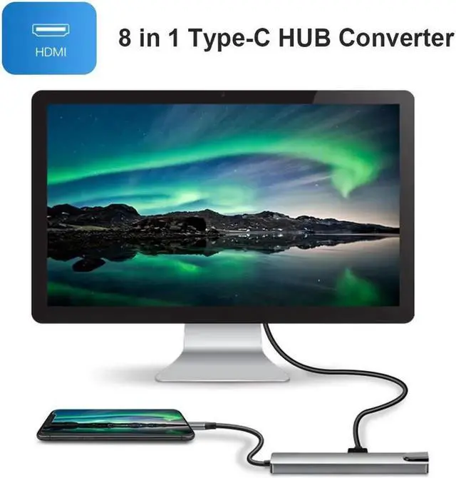 Alt view image 3 of 7 - USB C Hub, 8 in 1 Type C Hub Adapter with 4K HDMI,RJ45 Ethernet, Type-C Port, PD Charging Port, SD/Micro SD Card Reader, 2 Port USB 3.0 HUB for MacBook 2016/2017,Google Chromebook