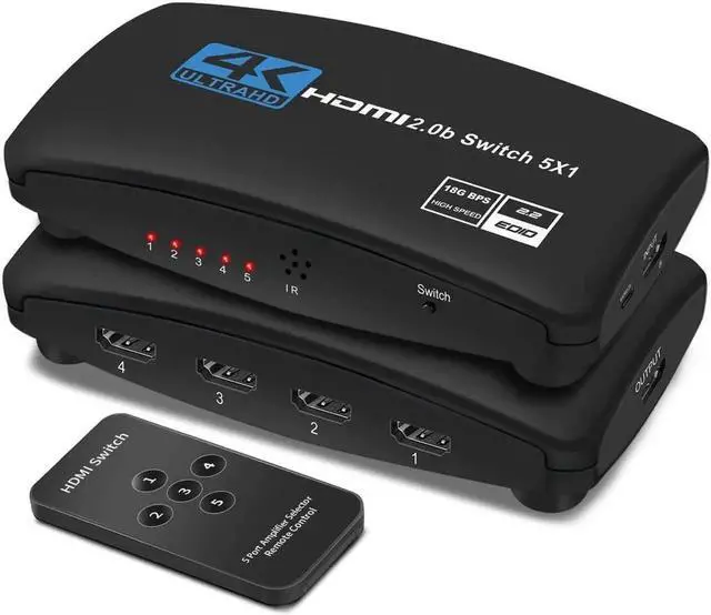 Main image of HDMI 2.0 Switcher 5 in 1 out 4K/60Hz HDMI Splitter for XBOX 360 PS4 Smart Box 5 in 1 out HDMI 2.0 Switch Adapter Supports Ultra HD Dolby Vision, 18.5Gbps, HDR10, HDCP 2.2 & 3D - OZQ3-5