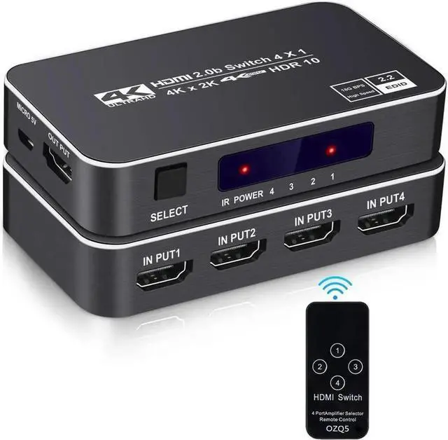 Main image of HDMI 2.0 Switcher 4 in 1 out 4K/60Hz HDMI Splitter for XBOX 360 PS4 Smart Box 4 in 1 out HDMI 2.0 Switch Adapter Supports Ultra HD Dolby Vision, 18.5Gbps, HDR10, HDCP 2.2 & 3D - OZQ5