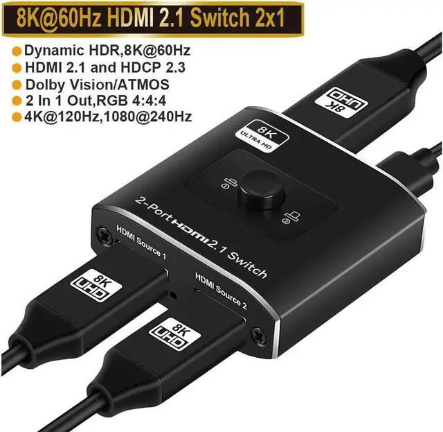 Main image of HDMI 2.1 Switch 8K HDMI Switcher, 4K 120hz HDR Switch 2 in 1 Out, Support High Speed 48Gbps 8K@60Hz, for PS5, Xbox Series X , Apple TV, Samsung TV LG TV(OZ8Q2)