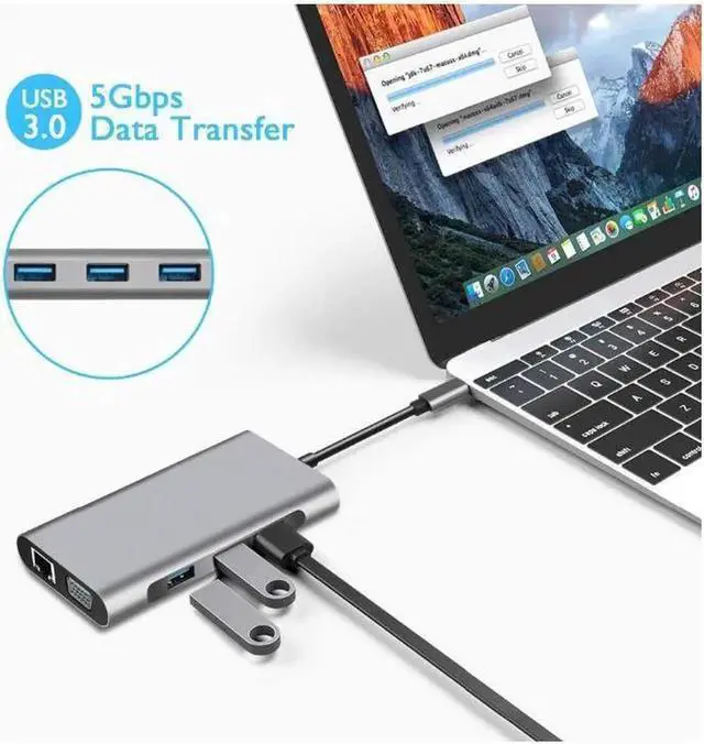 Alt view image 5 of 7 - USB C HUB to HDMI Dock 10 in 1 Thunderbolt 3 Type C Adapter USB 3.0 Port 4K HDMI 1080P VGA RJ45 Gigabit Ethernet For Macbook Pro