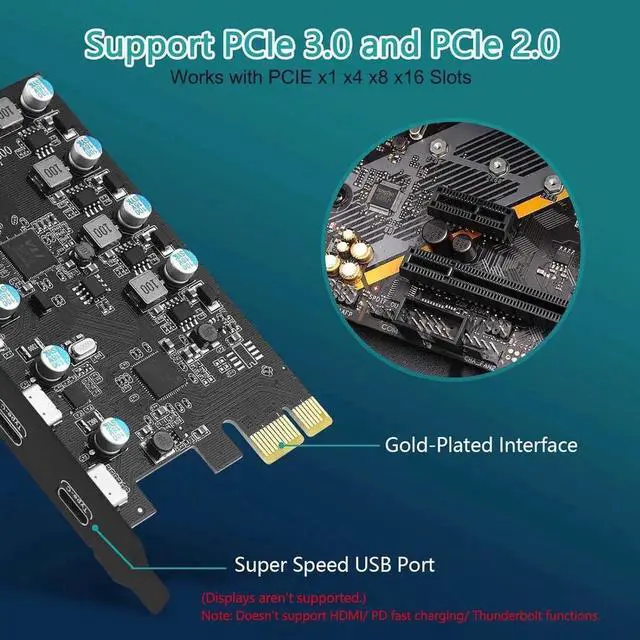 Alt view image 2 of 7 - 5Gbps PCIe to USB (3X USB C - 2X USB A) Expansion Card,PCI Express Internal USB 3.0 Hub Converter for Desktop PCS Riser Card