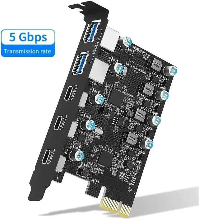 Main image of 5Gbps PCIe to USB (3X USB C - 2X USB A) Expansion Card,PCI Express Internal USB 3.0 Hub Converter for Desktop PCS Riser Card