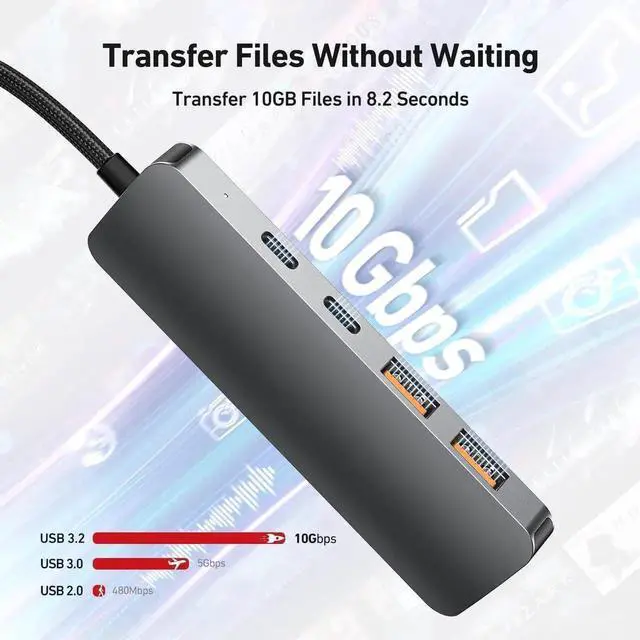 Alt view image 3 of 7 - 10Gbps USB C Hub, USB C Multiport with 4 Port USB 3.2 10Gbps Transfer, USB Port Hub, USB Hub for Laptop, PC, MacBook, Keyboard, Mouse, Dell, HP, Lenovo