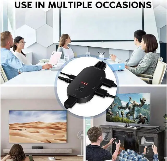 Alt view image 2 of 6 - 8K@60Hz HDMI 2.1 Switch with Remote Control, 3 Port Selector Box, HDMI Switcher 3 in 1 Out, Supports 8K 3D 1080P for PS4/PS3, Xbox, HDTV etc, HD-Ready, Monitors