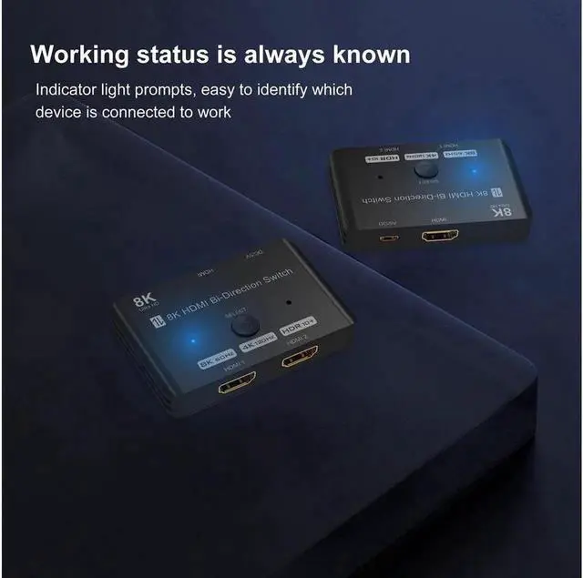 Alt view image 7 of 7 - New 8K Switcher HDMI 2.1 Switch Splitter 2in 1Out/1in 2Out Ultra HD 8K@60Hz 4K@120Hz High Speed 48Gbps Switch Adapter with Switch Button for Computer Laptop