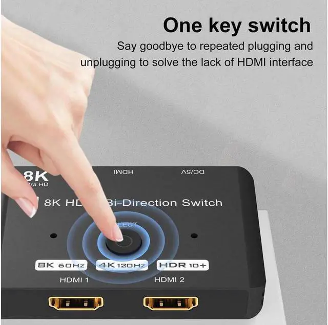 Alt view image 6 of 7 - New 8K Switcher HDMI 2.1 Switch Splitter 2in 1Out/1in 2Out Ultra HD 8K@60Hz 4K@120Hz High Speed 48Gbps Switch Adapter with Switch Button for Computer Laptop