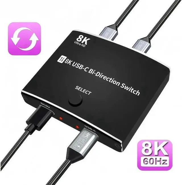 Main image of KVM USB C Two-Way Switch 1X2/2X1 USB 3.2 Splitter Data Video Switcher 8K @60Hz PD 100W for PC Monitor