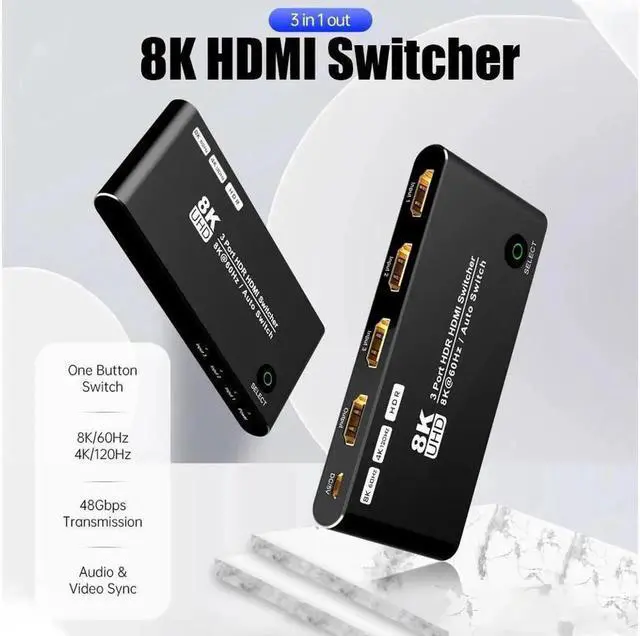 Alt view image 7 of 7 - HDMI Switch hdmi Switcher 3 in 1 Out with Remote Control, Ultra 8K HD Directional Switch 8K@60Hz 4K@120Hz High Speed 48Gbps Switch 8K hdmi Splitter ps5 Support Xbox X PS5 luminum Shel
