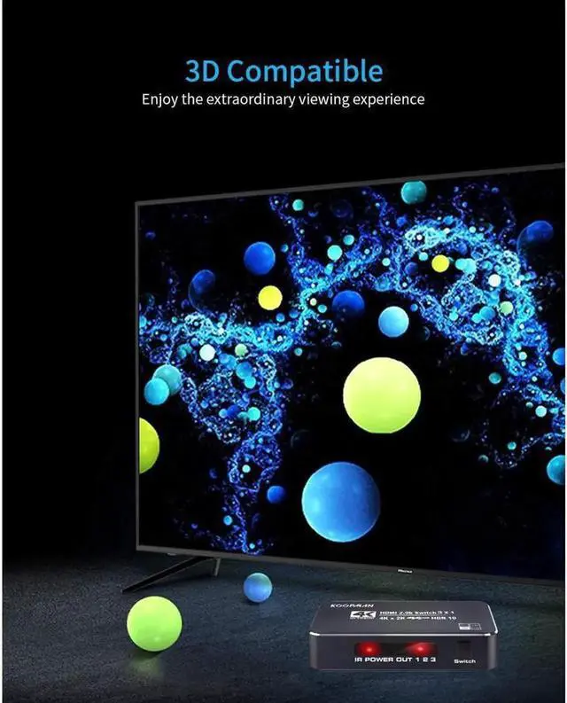 Alt view image 7 of 7 - 4K@60Hz HDMI Switch 3in1 Out w/IR Remote Control 3Port Switcher Selector Box for Xbox Nintendo PS5 PS4 TV Fire Stick Roku Supports Ultra HD Dolby Vision 18.5Gbps HDR10 HDCP 2.2 3D OZQ2-2