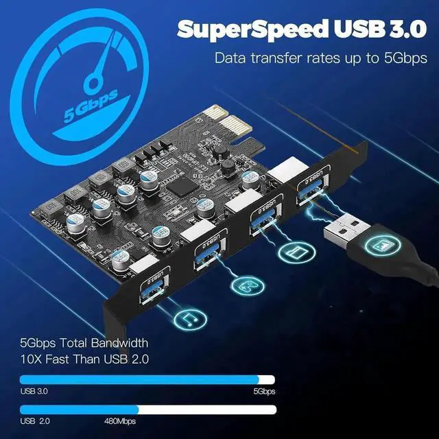 Alt view image 5 of 7 - USB PCIE Card 4-Port USB 3.0-A PCI Express Expansion Card Desktop PC Internal USB hub for Windows 10/8/7 and MAC OS 10.8.2 Above