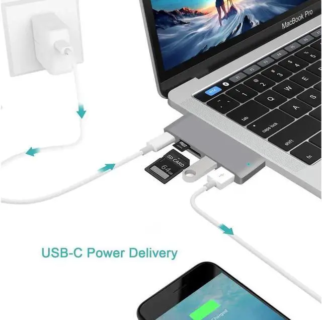 Main image of USB C Hub,5 in 1 Type-C Adapter, USB-C Power Delivery, 2 X USB3.0 Port, SD/Micro SD Card Reader for MacBook,MacBook Pro,Phone,Laptops Other USB Type-C Devices (Gray)