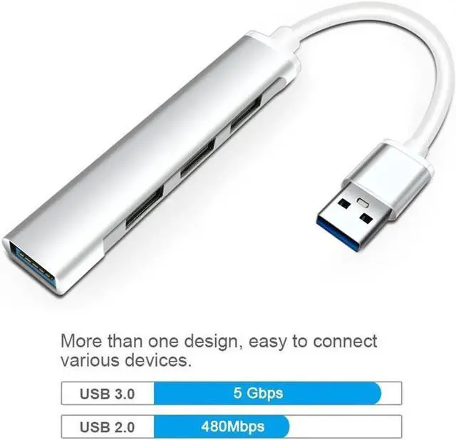 Alt view image 5 of 7 - 4-Port USB 3.0 Hub, Ultra-Slim Data USB3.0 to 4 X USB 3.0 Hub Adapter for MacBook, Mac Pro, Mac mini, iMac, Surface Pro, XPS, PC, Flash Drive, Mobile HDD-Silver