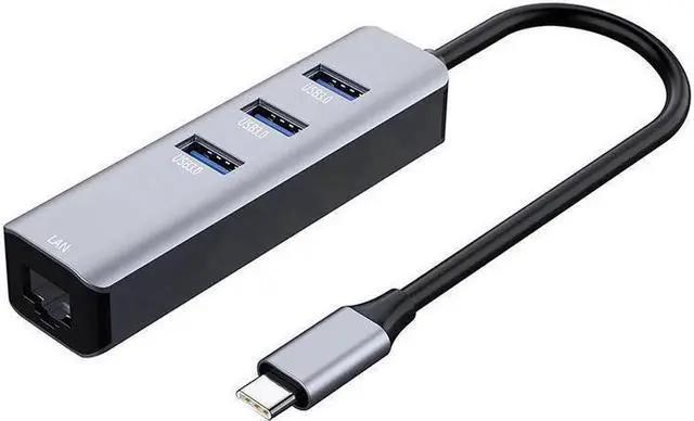 Main image of USB C to Ethernet Adapter, USB-A 3.0 Hub with RJ45 Gigabit Ethernet, 3 USB 3.0 Data Ports, Aluminum USB Type C to LAN Network Adapter Splitter for Laptop and PC, MacBook