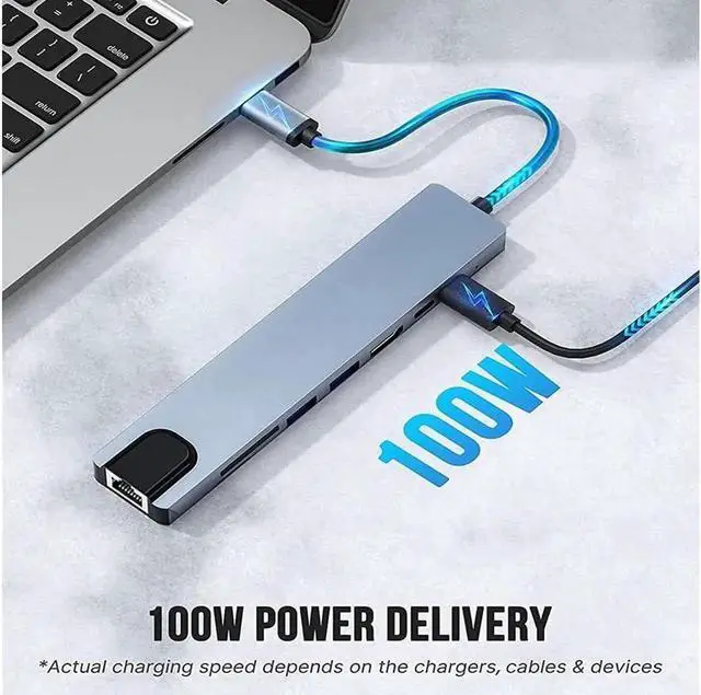 Alt view image 5 of 7 - 8 in 1 USB Hub USB C Hub Expand Multiport USB Splitter with 4K HDMI Ethernet 100W Power Delivery USB 3.0&2.0, TF/SD Card Reader for MacBook Pro Air, iPad Laptop, Phones and More Devices