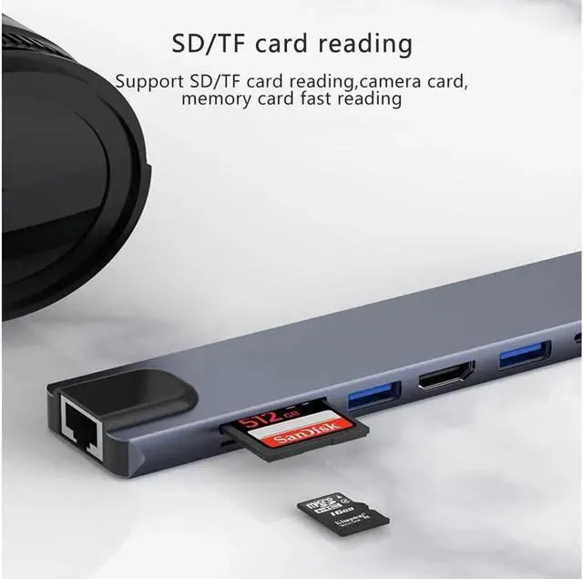 Alt view image 6 of 7 - 8 in 1 USB Hub USB C Hub Expand Multiport USB Splitter with 4K HDMI Ethernet 100W Power Delivery USB 3.0&2.0, TF/SD Card Reader for MacBook Pro Air, iPad Laptop, Phones and More Devices