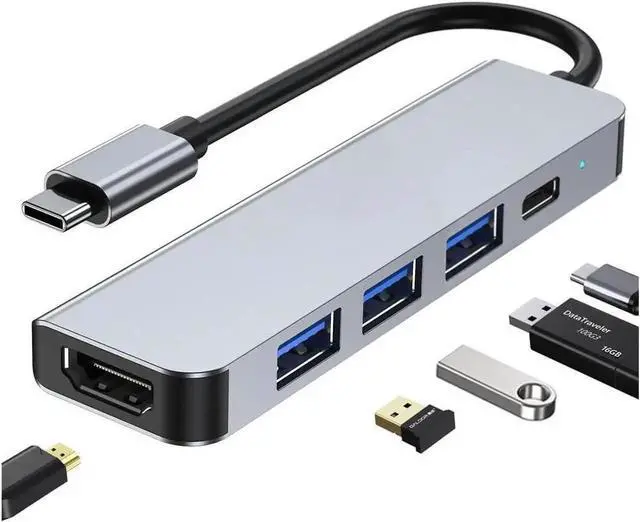 Main image of USB C Hub with 4K HDMI, 5 in 1 USB C to HDMI Multiport Adapter 5Gbps USB3.0, 100W Power Delivery, 2 USB2.0 Data Ports, USB C Dongle for MacBook Pro/Air, iPad Pro, iMac, iPhone 15 Pro, XPS