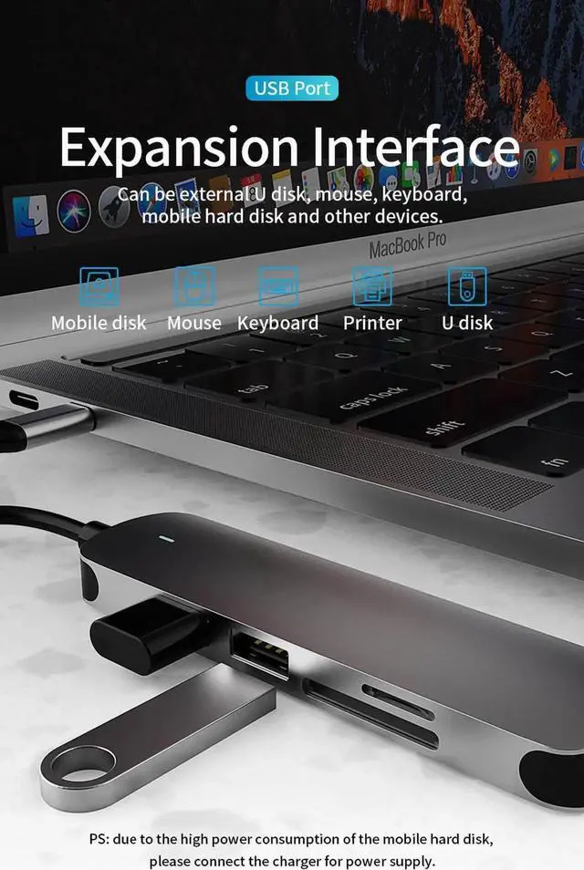 Alt view image 3 of 7 - USB C Hub, 5 in 1 USB C Adapter, Type C Hub with 4K USB C to HDMI, USB 3.0, USB 2.0, SD/TF Card Reader for MacBook Pro Air, Dell XPS 15, Google Chromebook Pixel