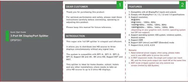 Alt view image 4 of 7 - DisplayPort Splitter 1 in 3 Out 8K 30Hz 4K 144Hz DP 1.4 Triple Splitter MST SST Hub Adapter Converter for 3 monitors Splitter