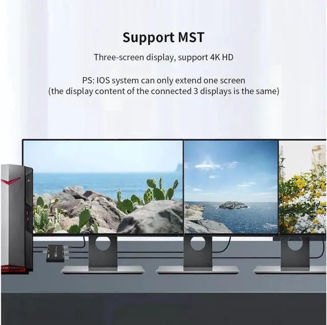 Alt view image 2 of 7 - DisplayPort Splitter 1 in 3 Out 8K 30Hz 4K 144Hz DP 1.4 Triple Splitter MST SST Hub Adapter Converter for 3 monitors Splitter