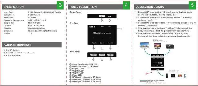 Alt view image 5 of 7 - 3-Port Displayport MST Hub 1.4 Display Port MST hub splitter for 3 monitors Splitter Displayport mst hub 8K 30Hz 4K 144hz