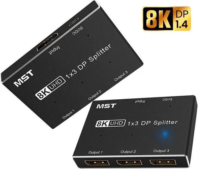 Main image of 3-Port Displayport MST Hub 1.4 Display Port MST hub splitter for 3 monitors Splitter Displayport mst hub 8K 30Hz 4K 144hz
