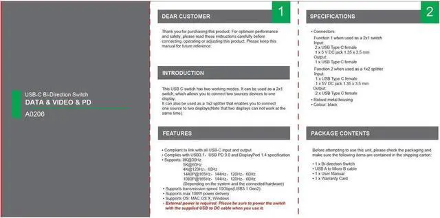 Alt view image 3 of 7 - 4K@120Hz 8K@30Hz Type-C 8K Bi-Directional Switch Splitter 1in 2out 2in 1out High Speed 10Gbps Converter Compatible with Thunderbolt Device