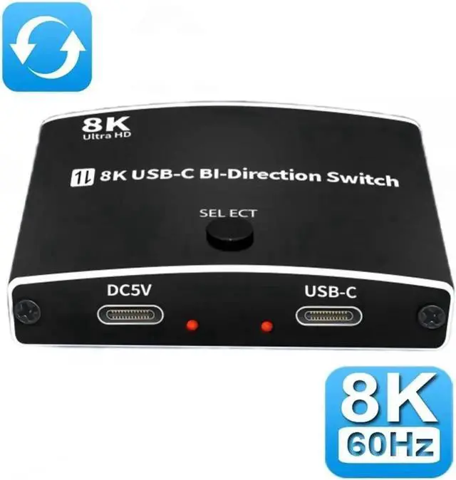 Main image of USB C Switch Bi-Directional Switcher 1 in 2 Out/2 in 1 Out USB Switch Selector 2 Computers Share 1 Devices USB KVM Switch 8K@60Hz Video 10Gbps Data Transfer 100W Charging USB-C Cables