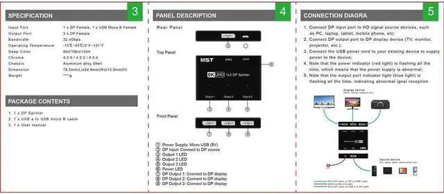 Alt view image 5 of 7 - DisplayPort Splitter 1 in 3 Out 8K 30Hz 4K 144Hz MST Hub Splitter, 1 in 3 out DP to DP Video Converter for Video Card with MST Function(Windows PC only)-Support Dual or Triple 4K