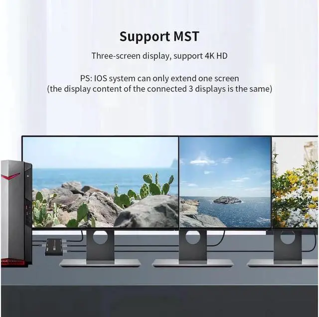 Alt view image 2 of 7 - DisplayPort Splitter 1 in 3 Out 8K 30Hz 4K 144Hz MST Hub Splitter, 1 in 3 out DP to DP Video Converter for Video Card with MST Function(Windows PC only)-Support Dual or Triple 4K