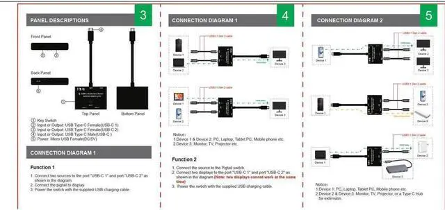 Alt view image 2 of 7 - 4K@120Hz 8K@30Hz Type-C 8K Bi-Directional USB Type C KVM Switch Converter Support Video Data PD 8K@30hz 100W 10Gbps Compatible with Thunderbolt Device, Black