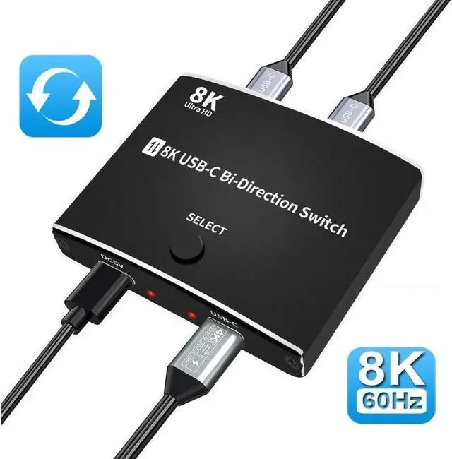 Main image of USB C Switch Selector Bi Direction USB C Switch 2 in 1 Out or 1 in 2 Splitter 8K@60Hz Video / 10Gbps Data Transfer,2 USB-C Cables Included for Monitor