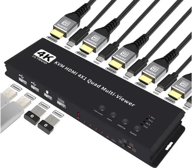 Main image of HDMI KVM Multi-Viewer Switch 4x1 HDMI Quad Seamless Switcher 4in1 Out Support 4K@30Hz &5 Display Mode Split Screen for TV/PC/STB/DVD with IR Remote for Security Camera PS4 Laptop Monitor
