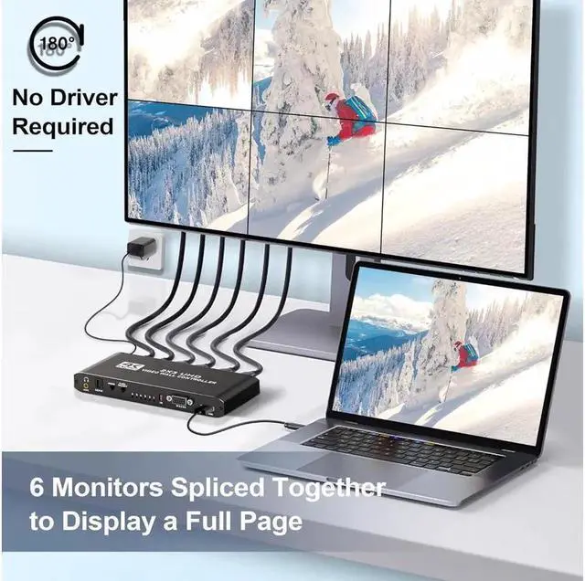 Alt view image 3 of 7 - 1 in 6 Out HDMI Video Wall Controller 2x3, 4K HDMI Video Image Processor,1 HDMI Input 6 HDMI Output 14 Modes,1x1 1x2 1x3 1x4 1x5 1x6 2x1 2x2 2x3 3x1 3x2 4x1 5x1 6x1 Support 180º Rotation