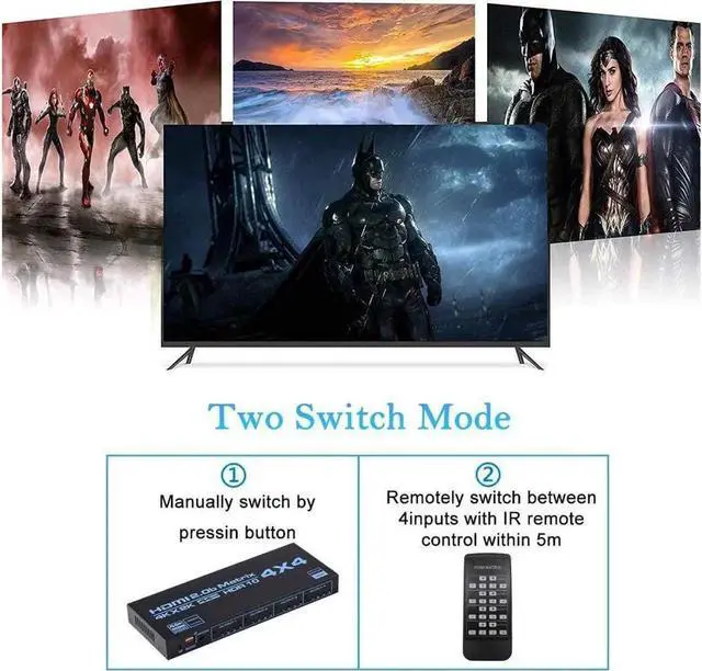 Alt view image 3 of 7 - 4x4 Matrix HDMI Switch 4K 60Hz, 4K@60Hz 4in 4out HDMI Matrix Switch with IR Remote Control, Support HDMI 2.0b, HDCP2.2, HDR10, Ultra HD, 3D , OZJ4