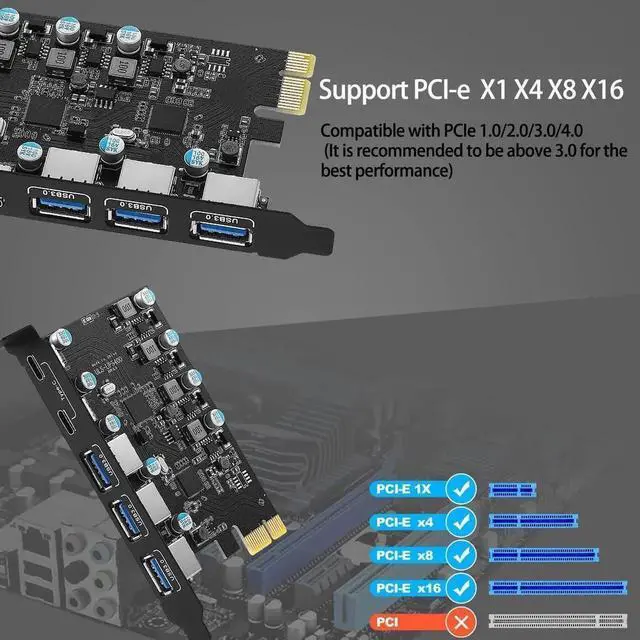 Alt view image 6 of 7 - PCIe to USB (2X USB C - 3X USB A) Expansion Card,PCI Express Internal USB3.0 Hub Converter for Desktop PCS Riser Card