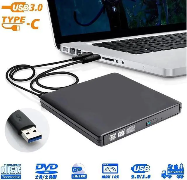 Main image of Aluminum External CD Drive USB 3.0 Portable CD DVD +/-RW Drive DVD/CD ROM Rewriter Burner Writer Compatible with Laptop Desktop PC Windows Mac Pro MacBook (XD058, Black)