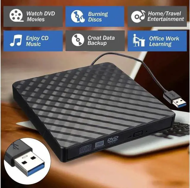 Alt view image 4 of 7 - Mobile External Burner External Optical Drive USB3.0/USB-C External DVD Burner CD/DVD ROM CD RW Player Optical Drive Writer Recorder