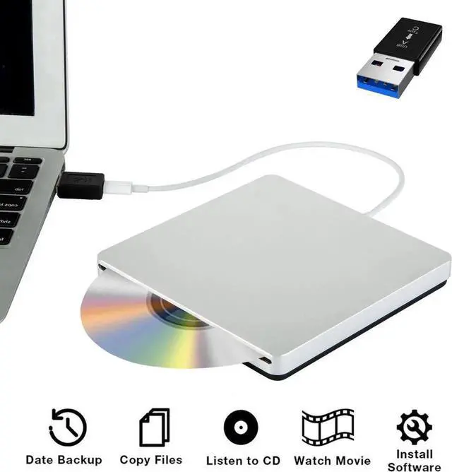 Alt view image 7 of 7 - External CD/DVD Drive for Laptop, USB-C/USB3.0 Portable DVD CD+/-RW Drive Slim DVD/CD ROM Rewriter Burner Writer, High Speed Data