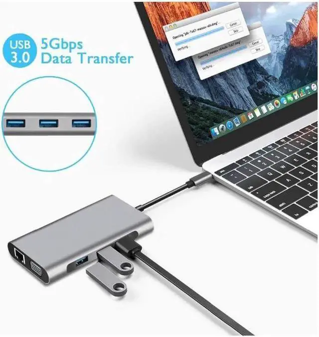 Alt view image 5 of 7 - USB C HUB to HDMI Dock 10 in 1 Thunderbolt 3 Type C Adapter USB 3.0 Port 4K HDMI 1080P VGA RJ45 Gigabit Ethernet For Macbook Pro