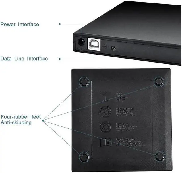 Alt view image 3 of 7 - External DVD Drive for Laptop, Portable High-Speed USB 2.0 CD Burner/DVD Reader for PC Desktops, Compatible with Windows(KBDVD001), Black