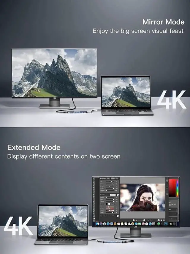 Alt view image 2 of 7 - USB C Hub, Type-C Hub Adapter 7 in 1 with HDMI 4K@30Hz, 100W PD Charging, 1 USB3.0 5Gbps Data Port, 2 USB 2.0, SD/TF, USB C Multiport Dongle for MacBook Pro and Other Type C Devices