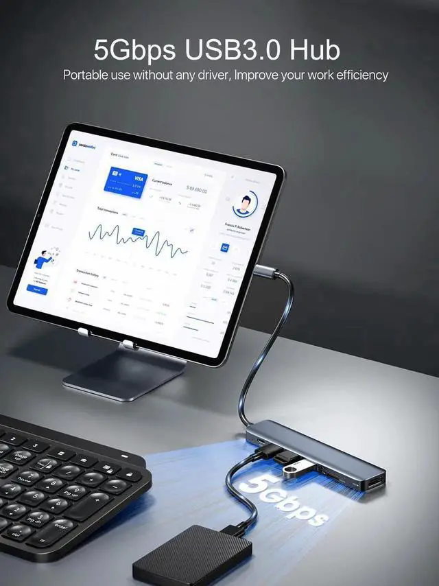 Alt view image 7 of 7 - USB C Hub, Type-C Hub Adapter 7 in 1 with HDMI 4K@30Hz, 100W PD Charging, 1 USB3.0 5Gbps Data Port, 2 USB 2.0, SD/TF, USB C Multiport Dongle for MacBook Pro and Other Type C Devices