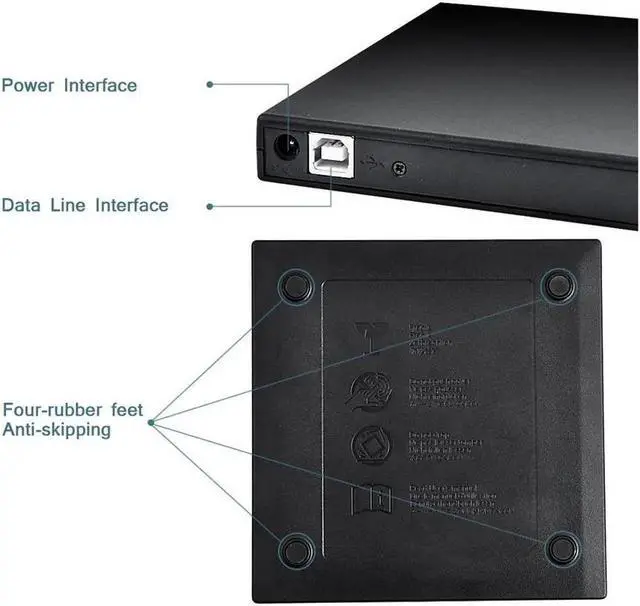 Alt view image 6 of 7 - External CD Drive, USB 2.0 External DVD Drive CD/DVD-RW Drive, DVD/CD ROM Rewriter Burner Writer High Speed Data Transfer for Laptop Desktops Windows2000/XP/Vista/Windows7/8 MacOS Black