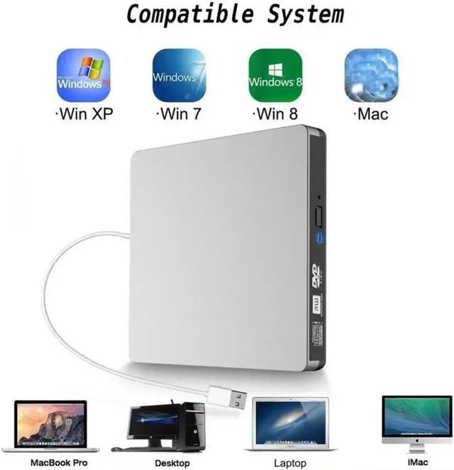 Alt view image 5 of 7 - External CD Drive USB 3.0/Type-C Portable CD/DVD+/-RW Burner Player Writer CD ROM for Laptop Mac MacBook Ai Pro Windows Desktop PC(Silver)