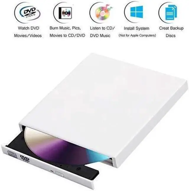 Main image of External DVD/CD Drive, USB 2.0 External CD ROM Burner, Portable DVD Player , CD-RW Optical Drive, Compatible with Laptop Desktop PC Windows Linux (KBDVD001, White)