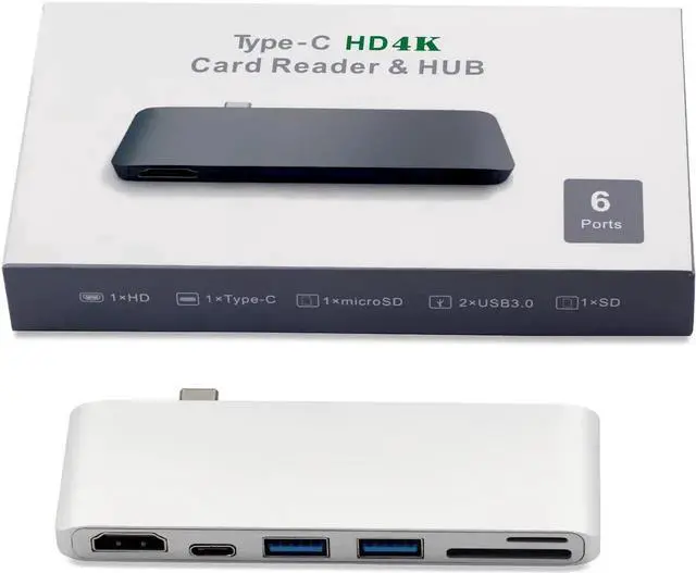 Alt view image 7 of 7 - USB C Hub HDMI, 6-in-1 USB Type C Multi-port Adapter with 4K HDMI, USB-C Power Delivery,2 USB 3.0 Ports,SD/Micro Card Reader,Compatible with MacBook 2017/2016 and other USB-C Devices-Silver