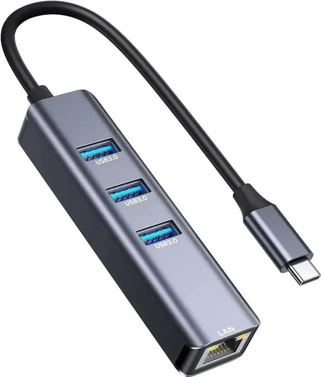 Main image of USB to Ethernet Adapter, 4 in 1 USB Hub with Ethernet, Plug and Play, Multiport Network Adapter with 3 USB 3.0 Port, Gigabit RJ45, USB-C Power Port Compatible for Laptop MacBook XPS
