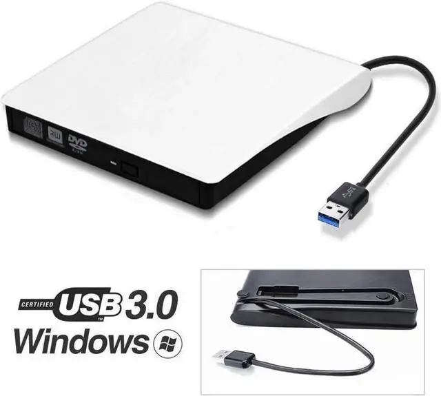 Alt view image 6 of 7 - External CD DVD Drive, USB 3.0 Slim Portable External CD DVD Rewriter Burner Writer,High Speed Data Transfer USB Optical Drives Player for PC Desktop Laptop Windows Linux Mac OS (White)